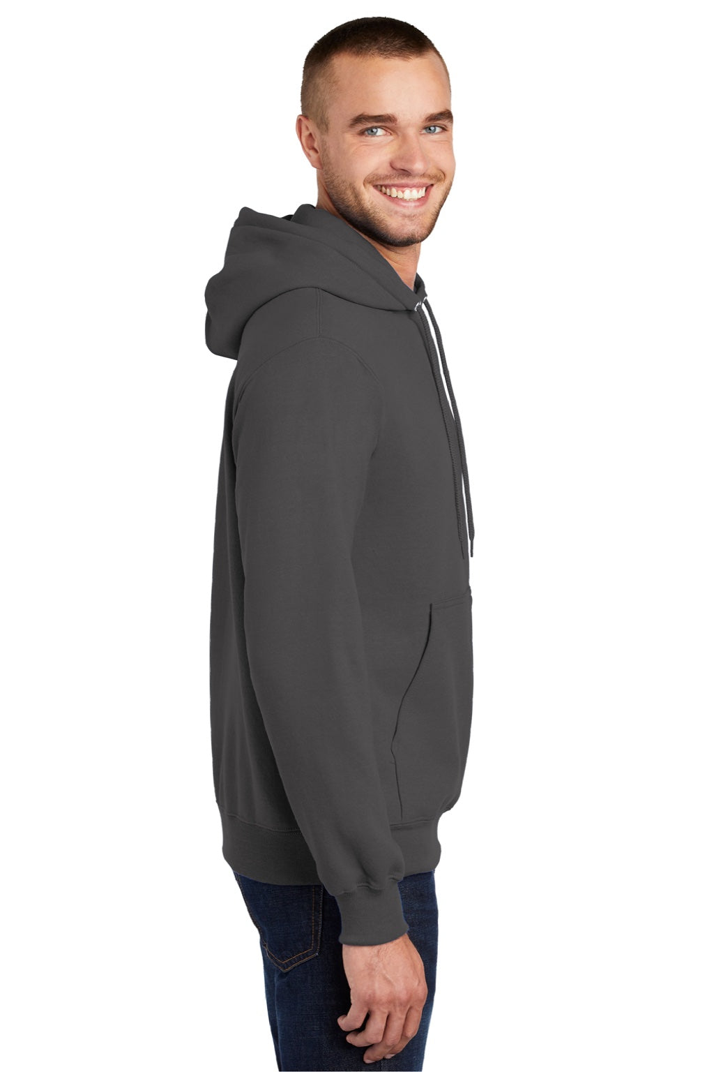 Mens Essential Pill Resistant Fleece Hooded Sweatshirt Hoodie w/ Pouch Pocket - Charcoal Grey