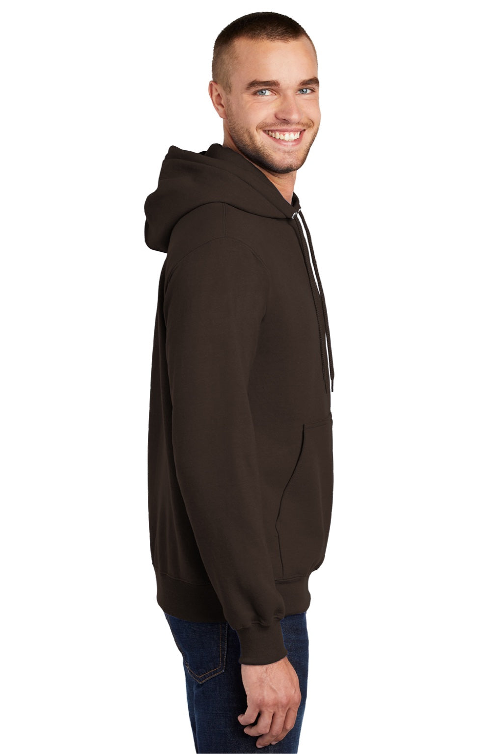 Mens Essential Pill Resistant Fleece Hooded Sweatshirt Hoodie w/ Pouch Pocket - Dark Chocolate Brown