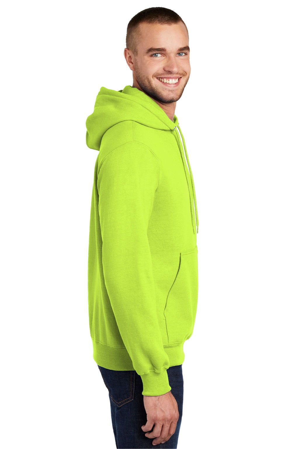 Mens Essential Pill Resistant Fleece Hooded Sweatshirt Hoodie w/ Pouch Pocket - Safety Green