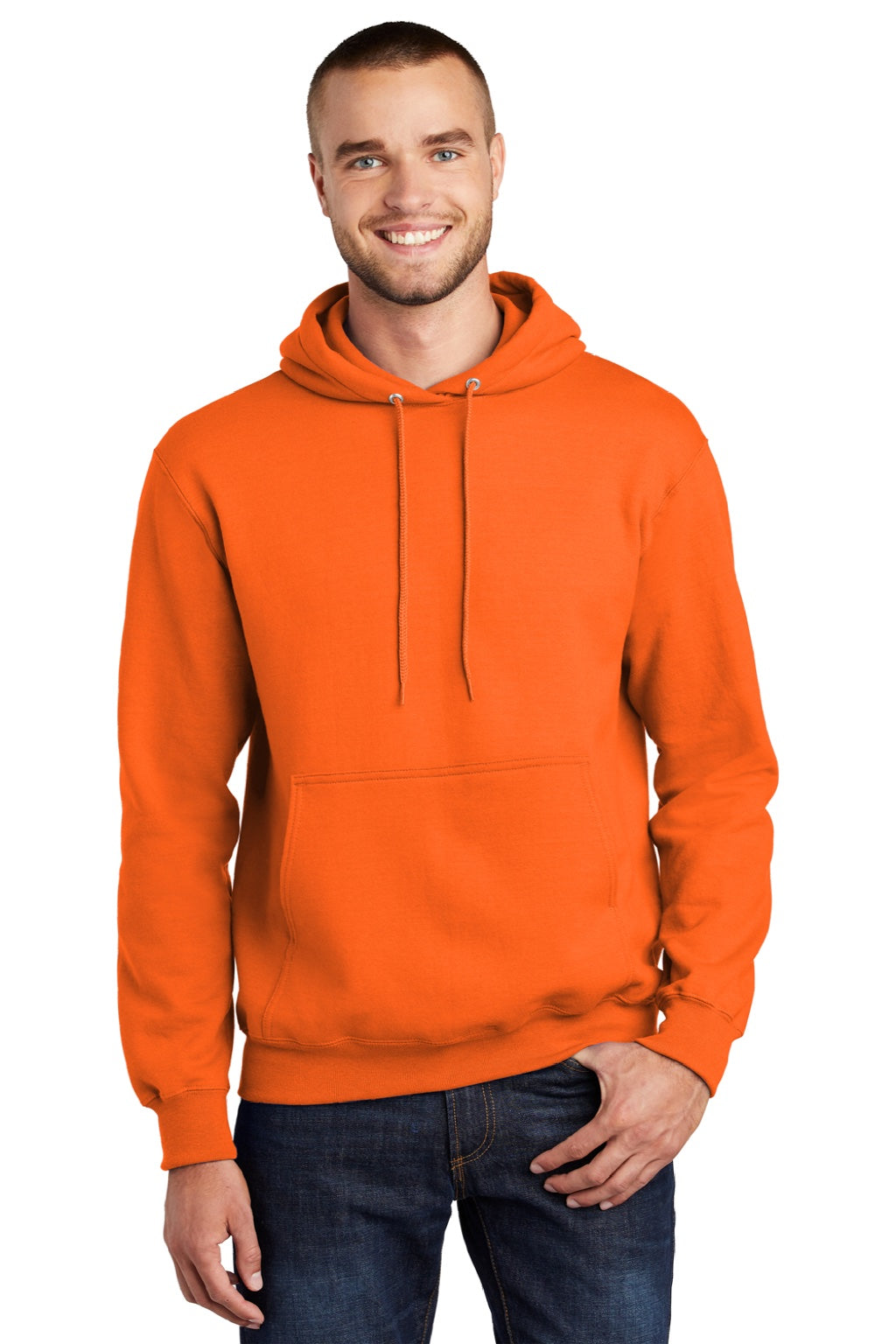 Mens Essential Pill Resistant Fleece Hooded Sweatshirt Hoodie w/ Pouch Pocket - Safety Orange