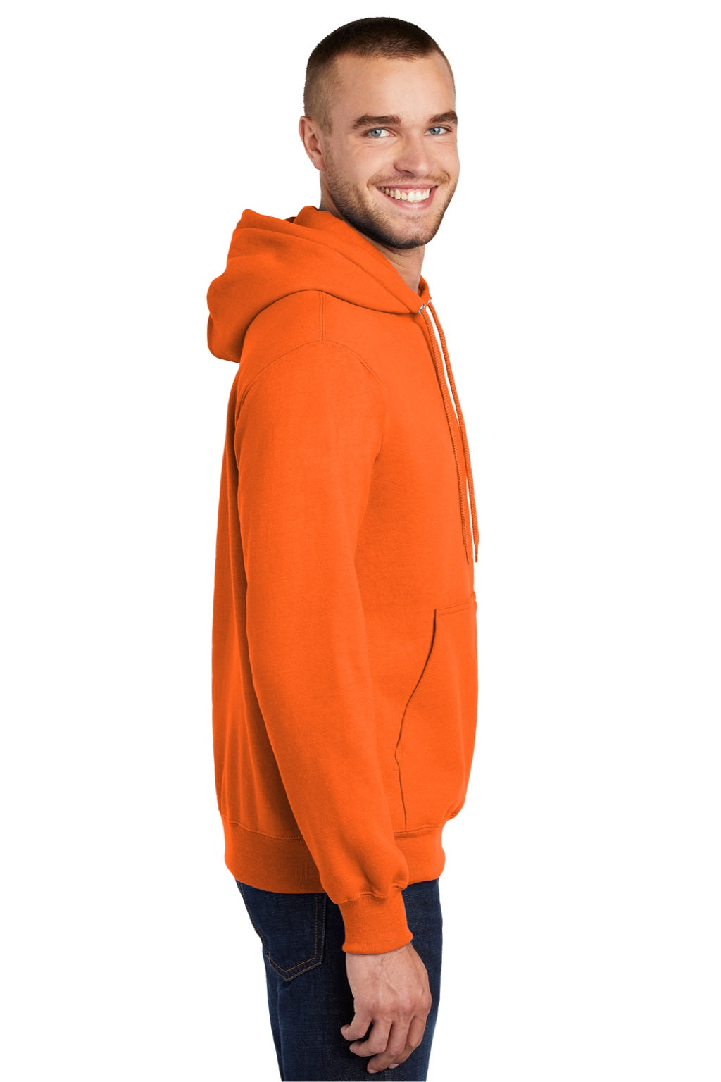 Mens Essential Pill Resistant Fleece Hooded Sweatshirt Hoodie w/ Pouch Pocket - Safety Orange