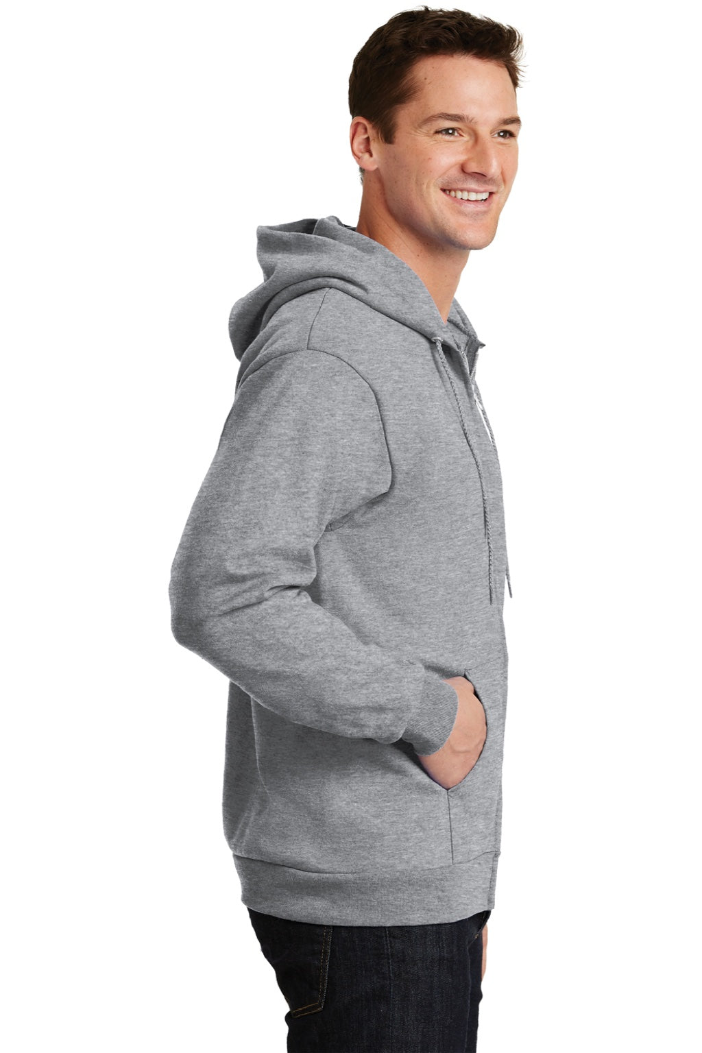 Mens Essential Pill Resistant Fleece Full Zip Hooded Sweatshirt Hoodie w/ Pockets - Heather Grey