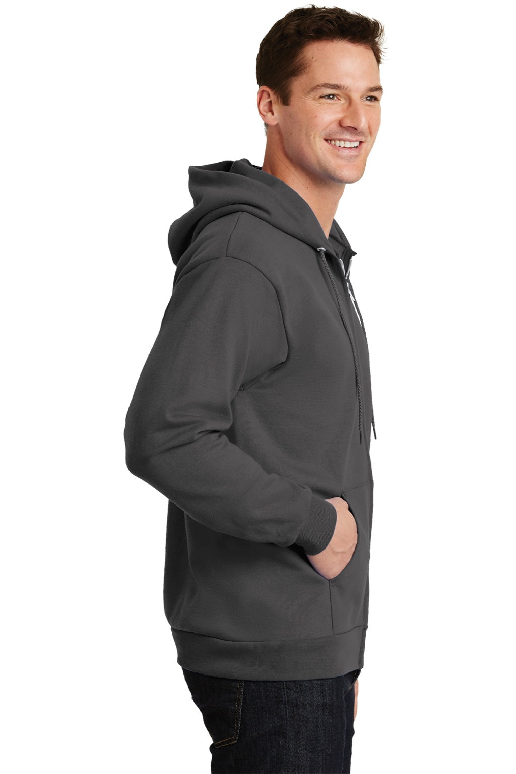 Mens Essential Pill Resistant Fleece Full Zip Hooded Sweatshirt Hoodie w/ Pockets - Charcoal Grey