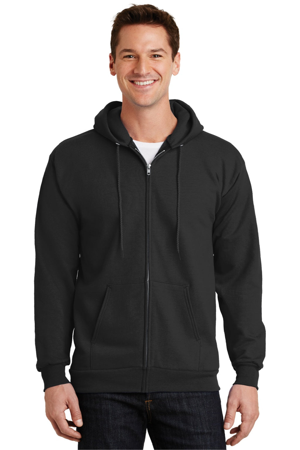 Mens Essential Pill Resistant Fleece Full Zip Hooded Sweatshirt Hoodie w/ Pockets - Jet Black