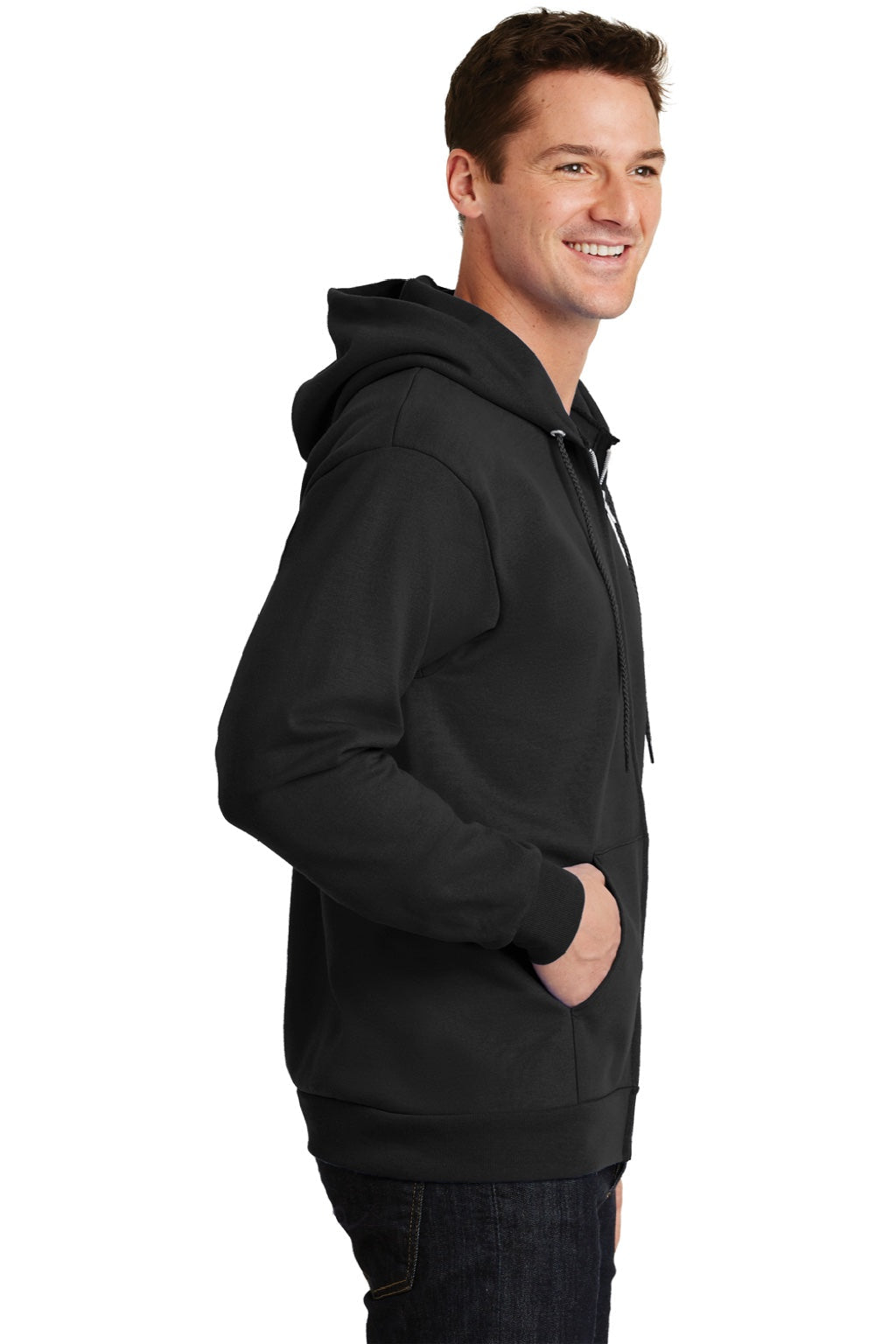 Mens Essential Pill Resistant Fleece Full Zip Hooded Sweatshirt Hoodie w/ Pockets - Jet Black