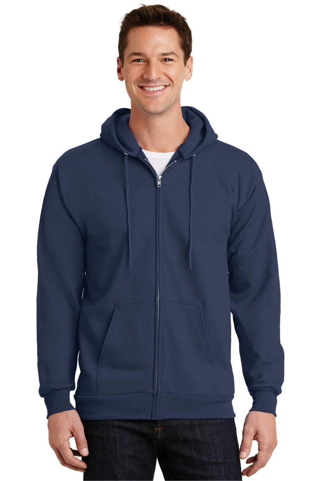 Mens Essential Pill Resistant Fleece Full Zip Hooded Sweatshirt Hoodie w/ Pockets - Navy Blue