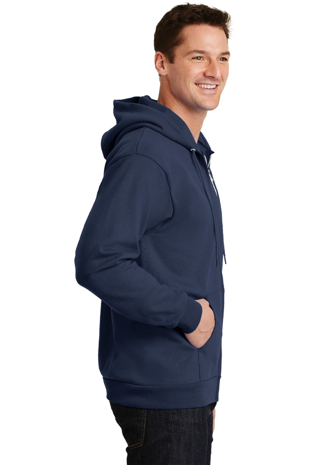 Mens Essential Pill Resistant Fleece Full Zip Hooded Sweatshirt Hoodie w/ Pockets - Navy Blue