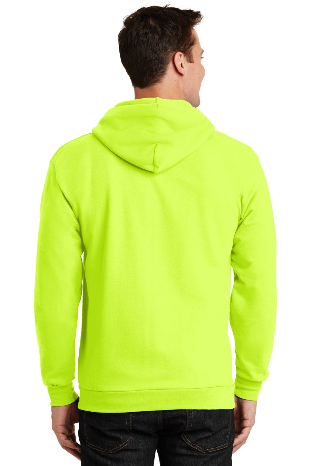 Mens Essential Pill Resistant Fleece Full Zip Hooded Sweatshirt Hoodie w/ Pockets - Safety Green
