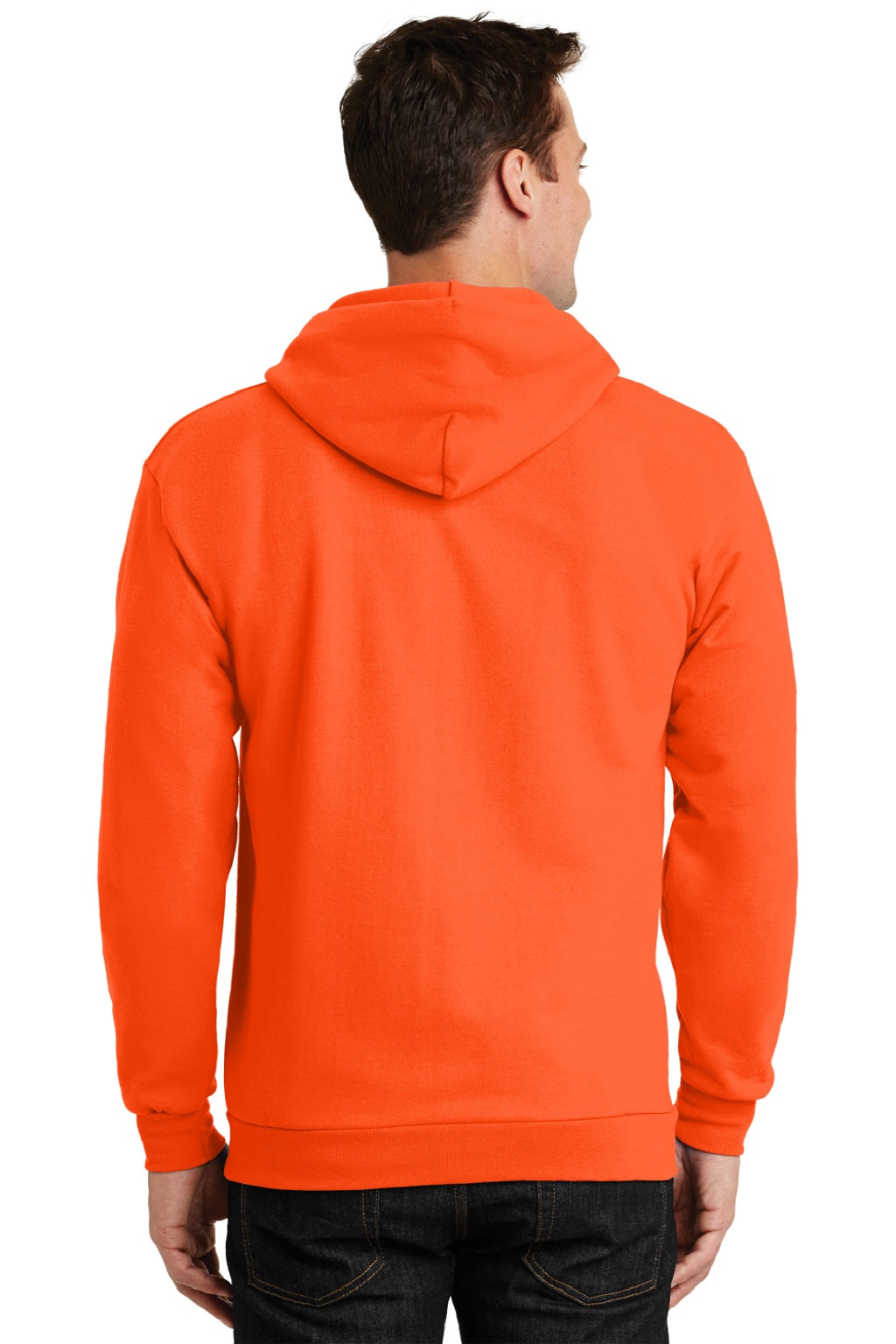 Mens Essential Pill Resistant Fleece Full Zip Hooded Sweatshirt Hoodie w/ Pockets - Safety Orange