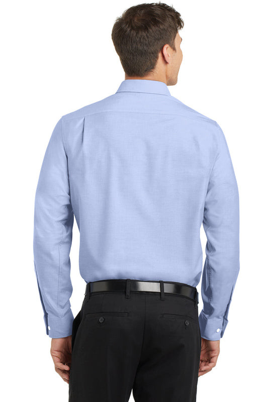Mens SuperPro Oxford Wrinkle Resistant Long Sleeve Button Down Shirt w/ Pocket - Oxford Blue
