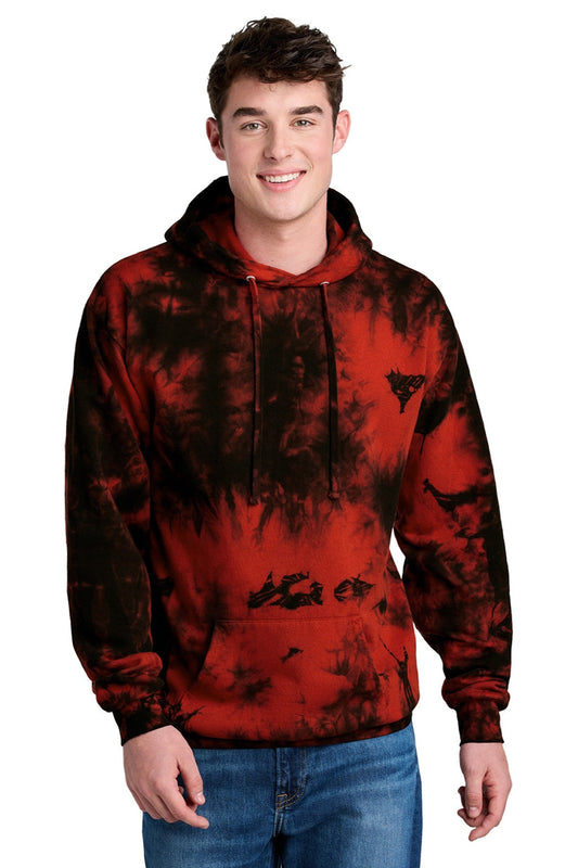 Mens Crystal Tie-Dye Hooded Sweatshirt Hoodie w/ Pouch Pocket - Black/Red
