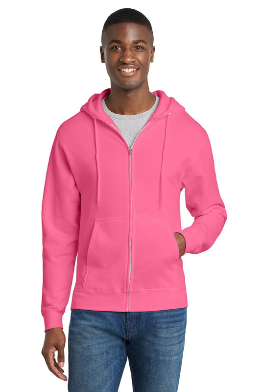 Mens Core Pill Resistant Fleece Full Zip Hooded Sweatshirt Hoodie w/ Pockets - Neon Pink