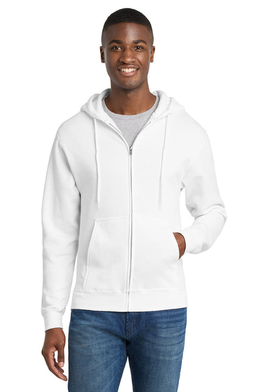 Mens Core Pill Resistant Fleece Full Zip Hooded Sweatshirt Hoodie w/ Pockets - White