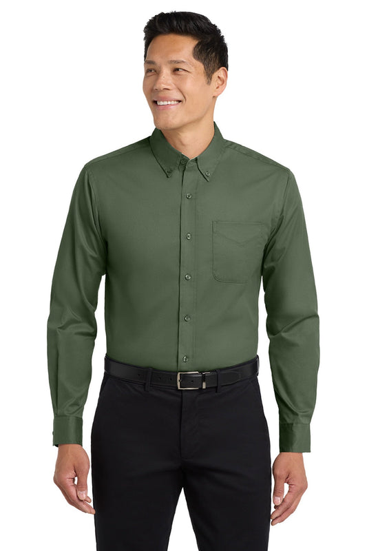 Mens Easy Care Wrinkle Resistant Long Sleeve Button Down Shirt w/ Pocket - Clover Green