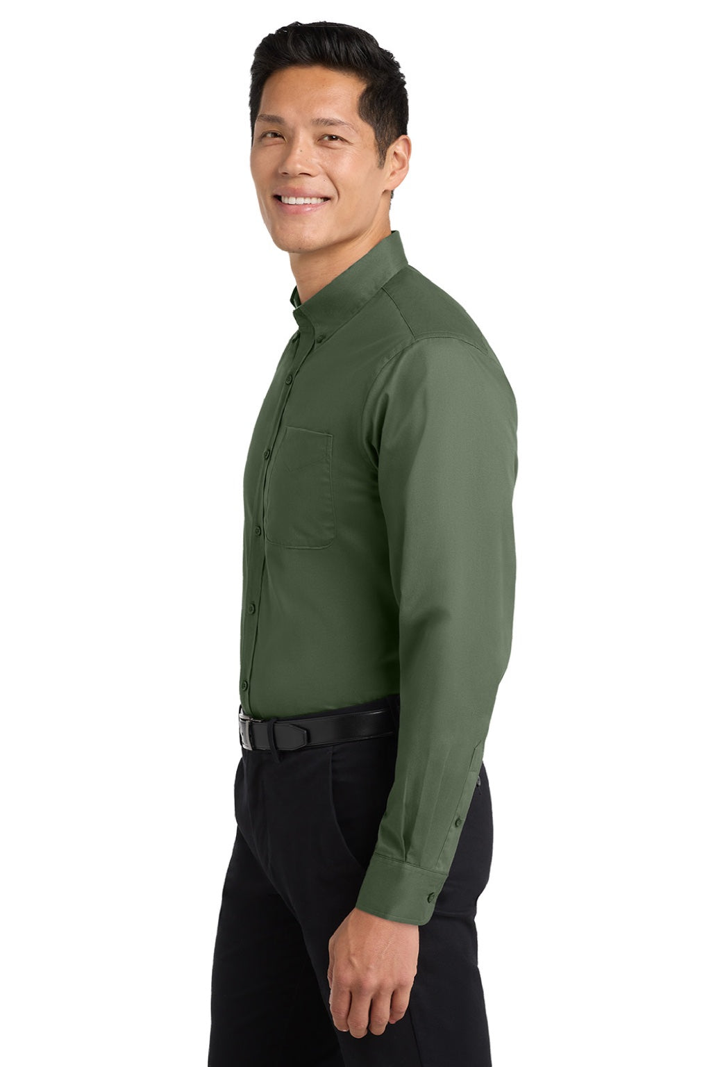 Mens Easy Care Wrinkle Resistant Long Sleeve Button Down Shirt w/ Pocket - Clover Green