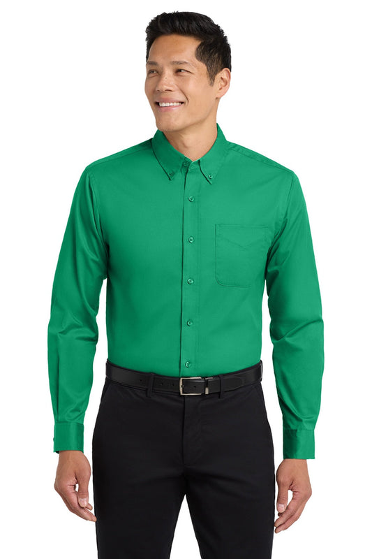 Mens Easy Care Wrinkle Resistant Long Sleeve Button Down Shirt w/ Pocket - Court Green