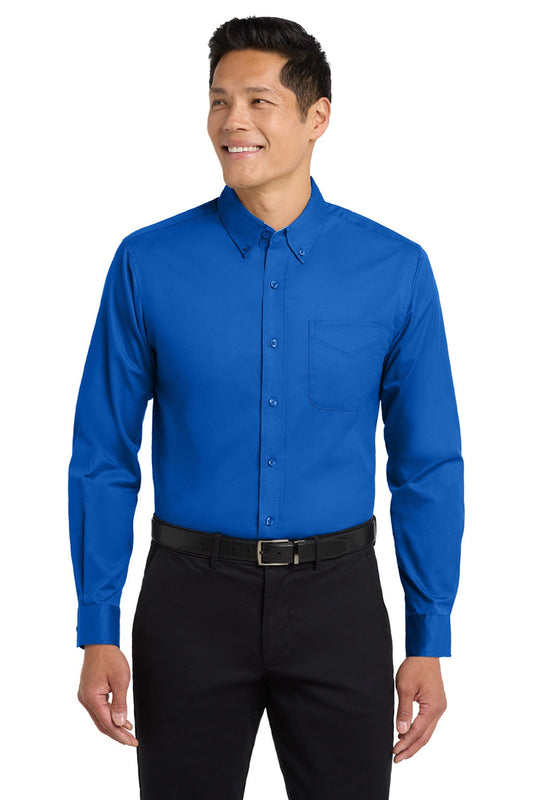 Mens Easy Care Wrinkle Resistant Long Sleeve Button Down Shirt w/ Pocket - Strong Blue