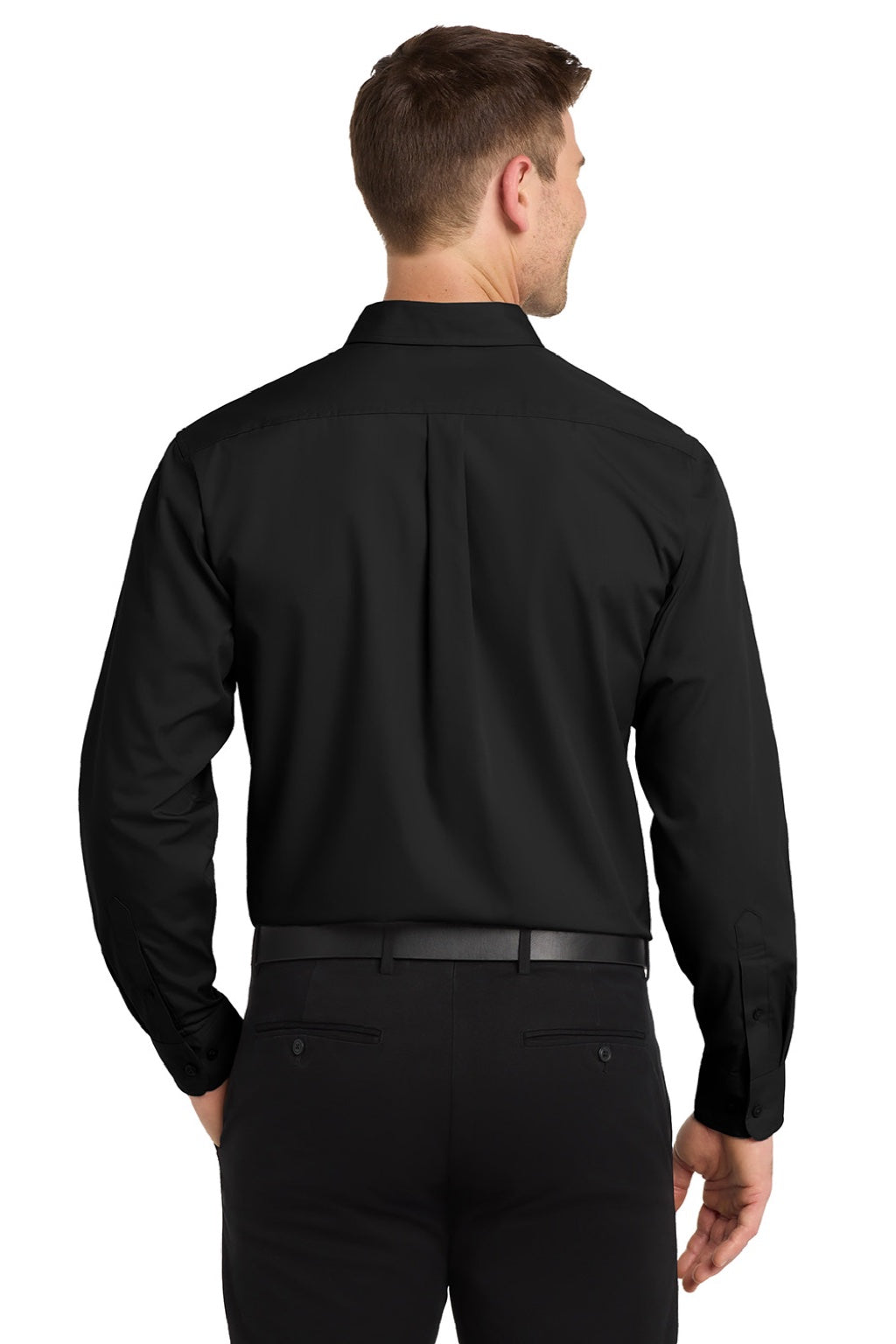 Mens Carefree Stain Resistant Long Sleeve Button Down Shirt w/ Pocket - Deep Black