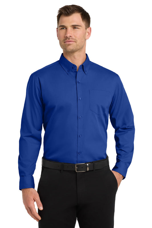 Mens Carefree Stain Resistant Long Sleeve Button Down Shirt w/ Pocket - True Royal Blue
