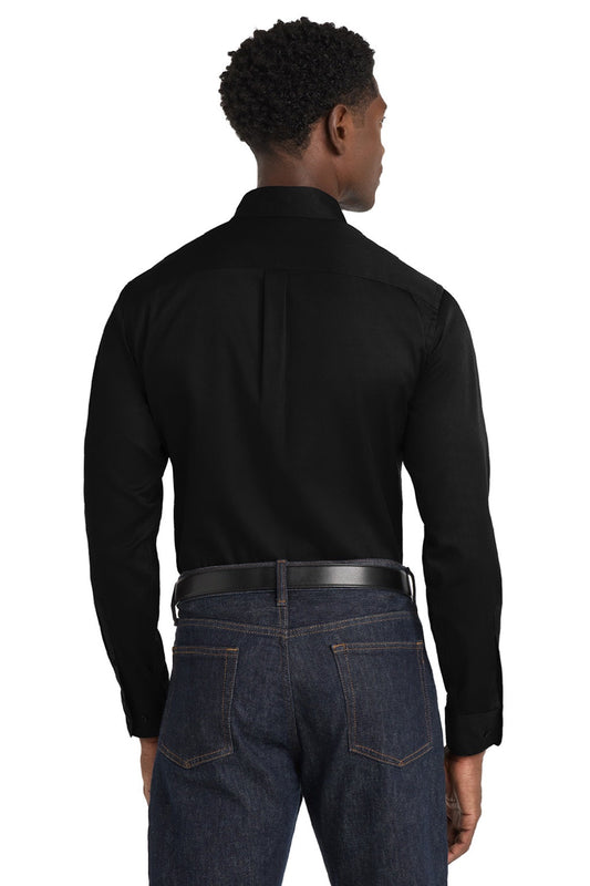 Mens SuperPro Wrinkle Resistant React Long Sleeve Button Down Shirt w/ Pocket - Deep Black