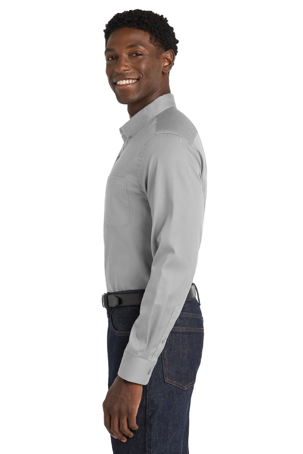 Mens SuperPro Wrinkle Resistant React Long Sleeve Button Down Shirt w/ Pocket - Gusty Grey