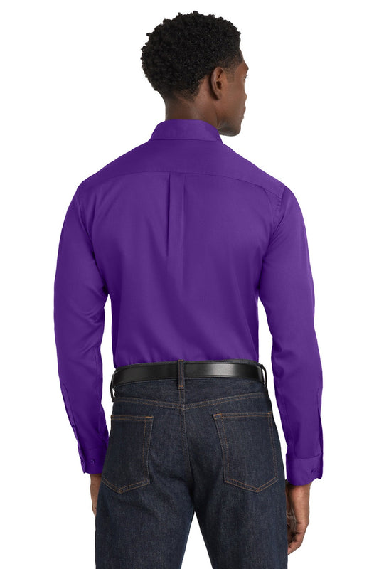 Mens SuperPro Wrinkle Resistant React Long Sleeve Button Down Shirt w/ Pocket - Purple