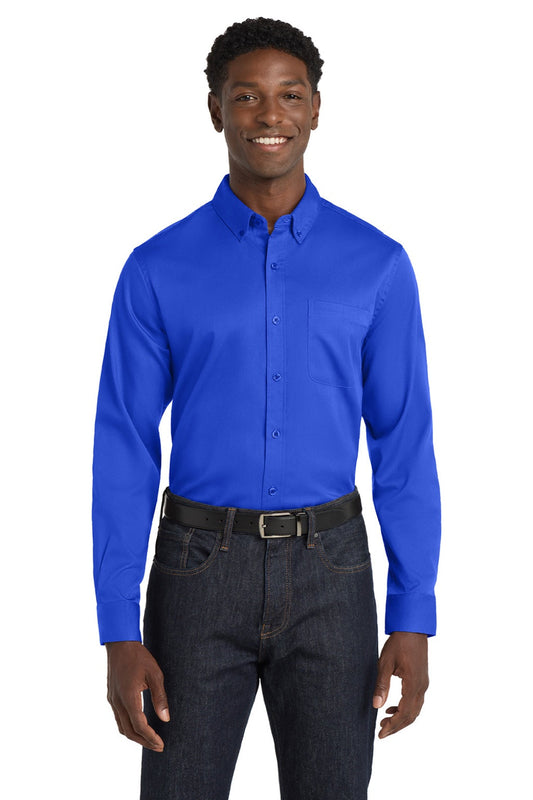 Mens SuperPro Wrinkle Resistant React Long Sleeve Button Down Shirt w/ Pocket - True Royal Blue