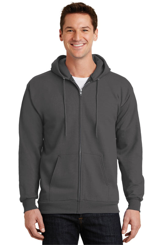 Mens Essential Pill Resistant Fleece Full Zip Hooded Sweatshirt Hoodie w/ Pockets - Charcoal Grey