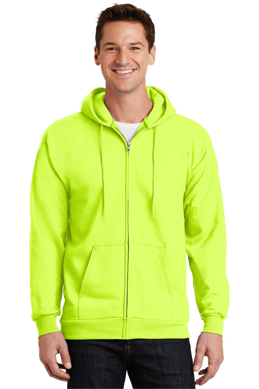 Mens Essential Pill Resistant Fleece Full Zip Hooded Sweatshirt Hoodie w/ Pockets - Safety Green