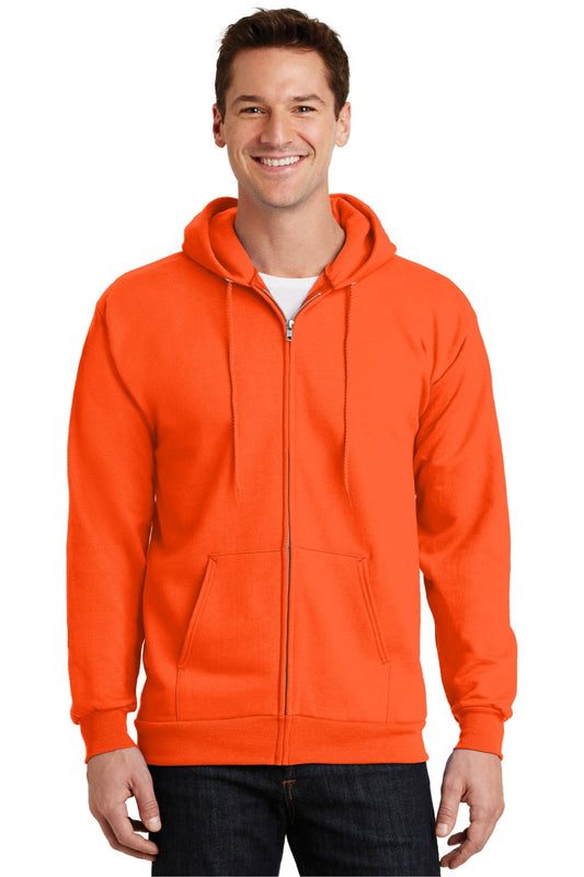 Mens Essential Pill Resistant Fleece Full Zip Hooded Sweatshirt Hoodie w/ Pockets - Safety Orange