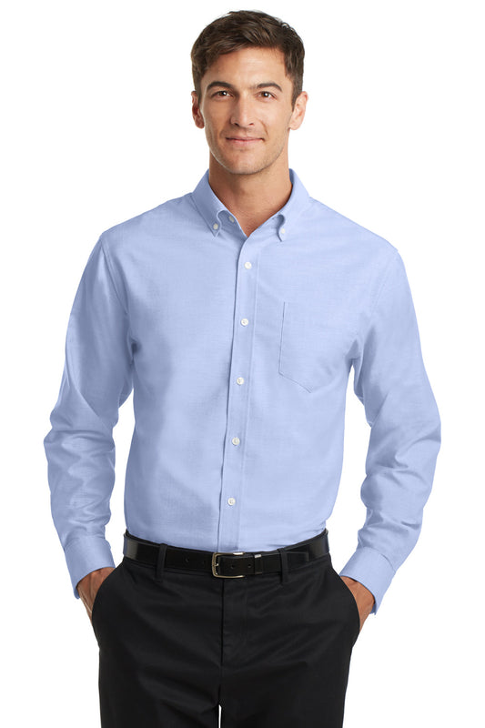 Mens SuperPro Oxford Wrinkle Resistant Long Sleeve Button Down Shirt w/ Pocket - Oxford Blue